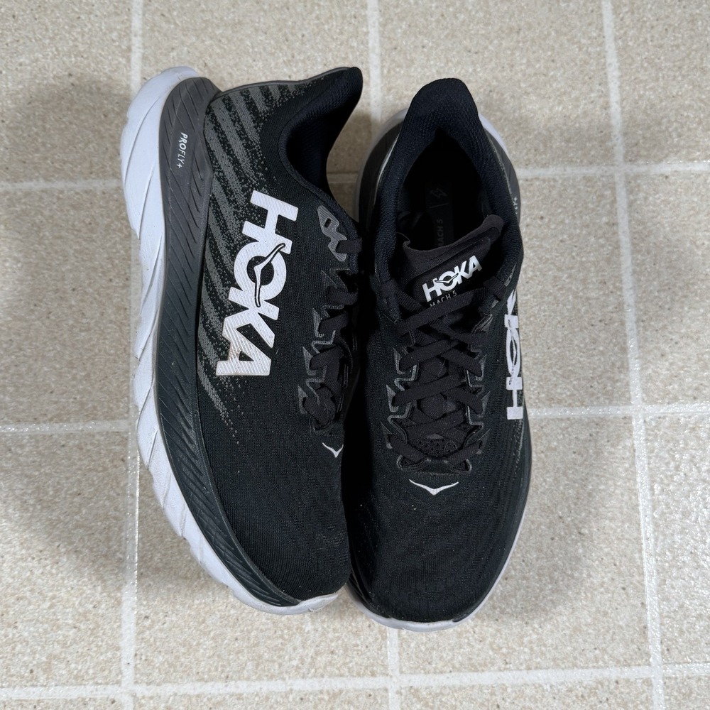 Hoka One One Women's Mach 5 Black White Castlerock Running Shoes Size 10 D Wide